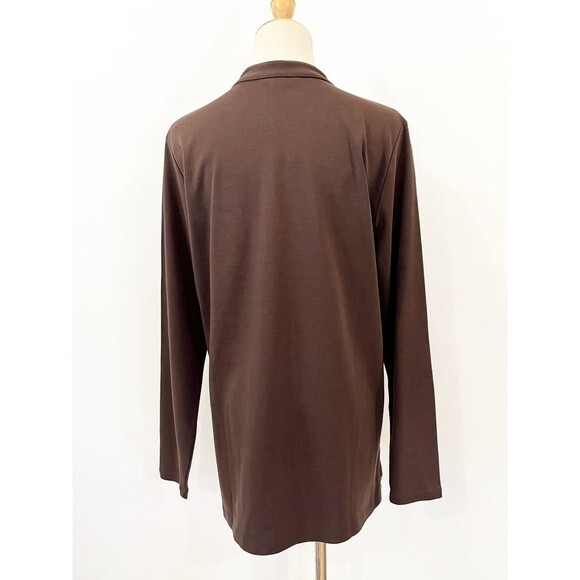 Lands' End Brown Tunic Beaded Split Neck Medium Solid Boho Coastal - Picture 2 of 9